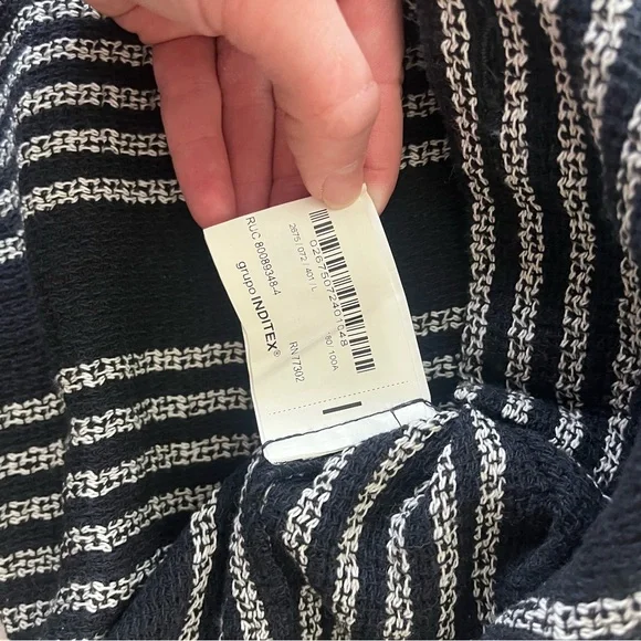 Zara Knit Button Up Camp Shirt Mens Medium Black White SS Stripe - Picture 4 of 5